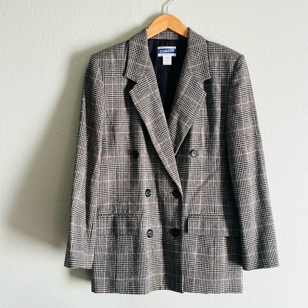 Pendleton Black and White Plaid Blazer